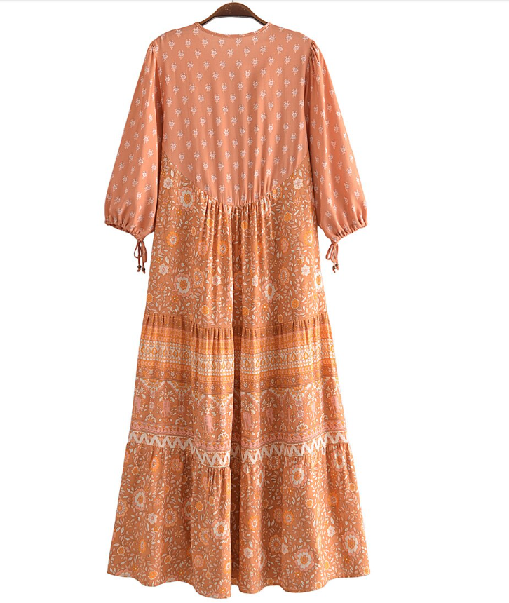 sienna boho dress FLORAL BOHO-CHIC BURNT SIENNA maxi dress small