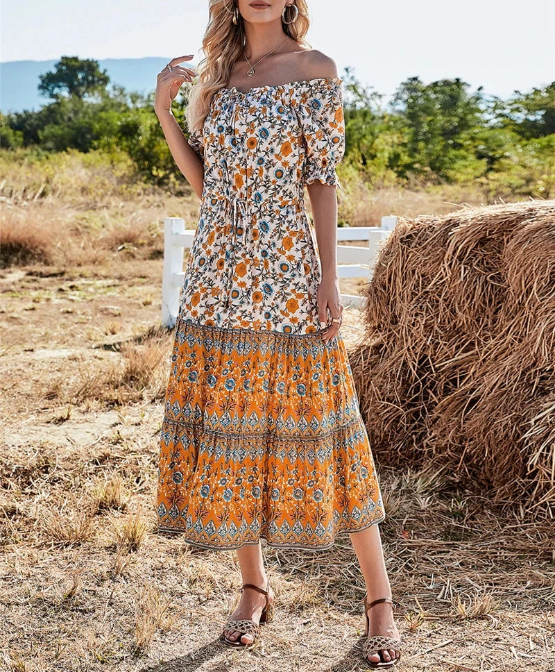 marigold boho dress Joyfolie Women's Aniya Boho Dress in Mustard, Medium
