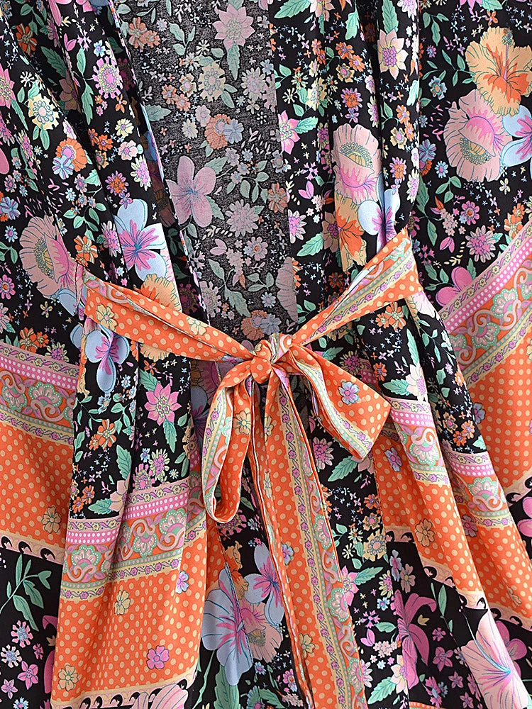 Turquoise Bloom Boho Floral Print Short Robe main image 1
