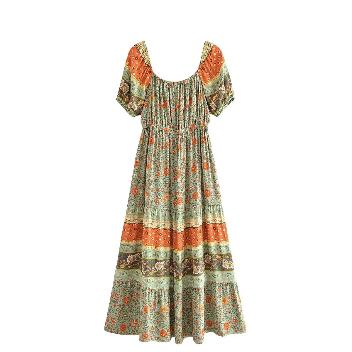 Green Whimsy Boho Floral Print Maxi Dress Green / S Green Whimsy Boho Floral Print Maxi Dress Green / S