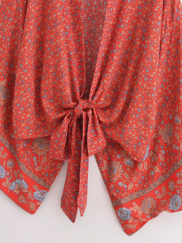 Rose Red Boho Floral Print Crop Top  Queen Boheme