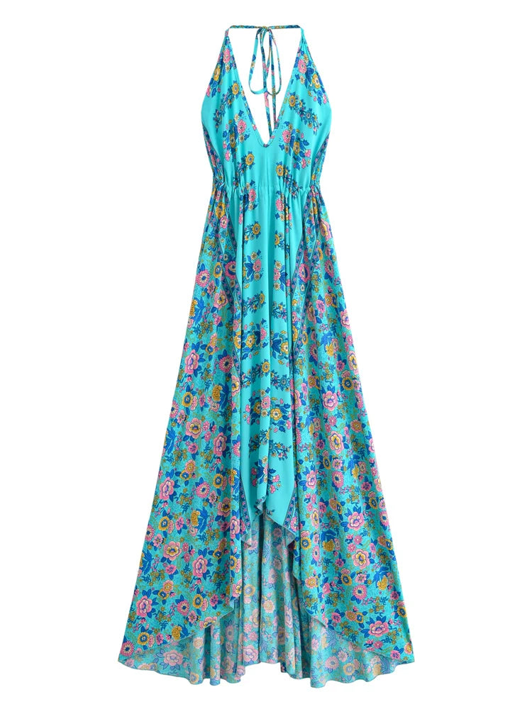 boho turquoise dress Charm Floral Print Maxi VM: Bridesmaid Baby Pink beach dresses shein Firerie Color:Ivory Silver Multi this dress exudes elegance