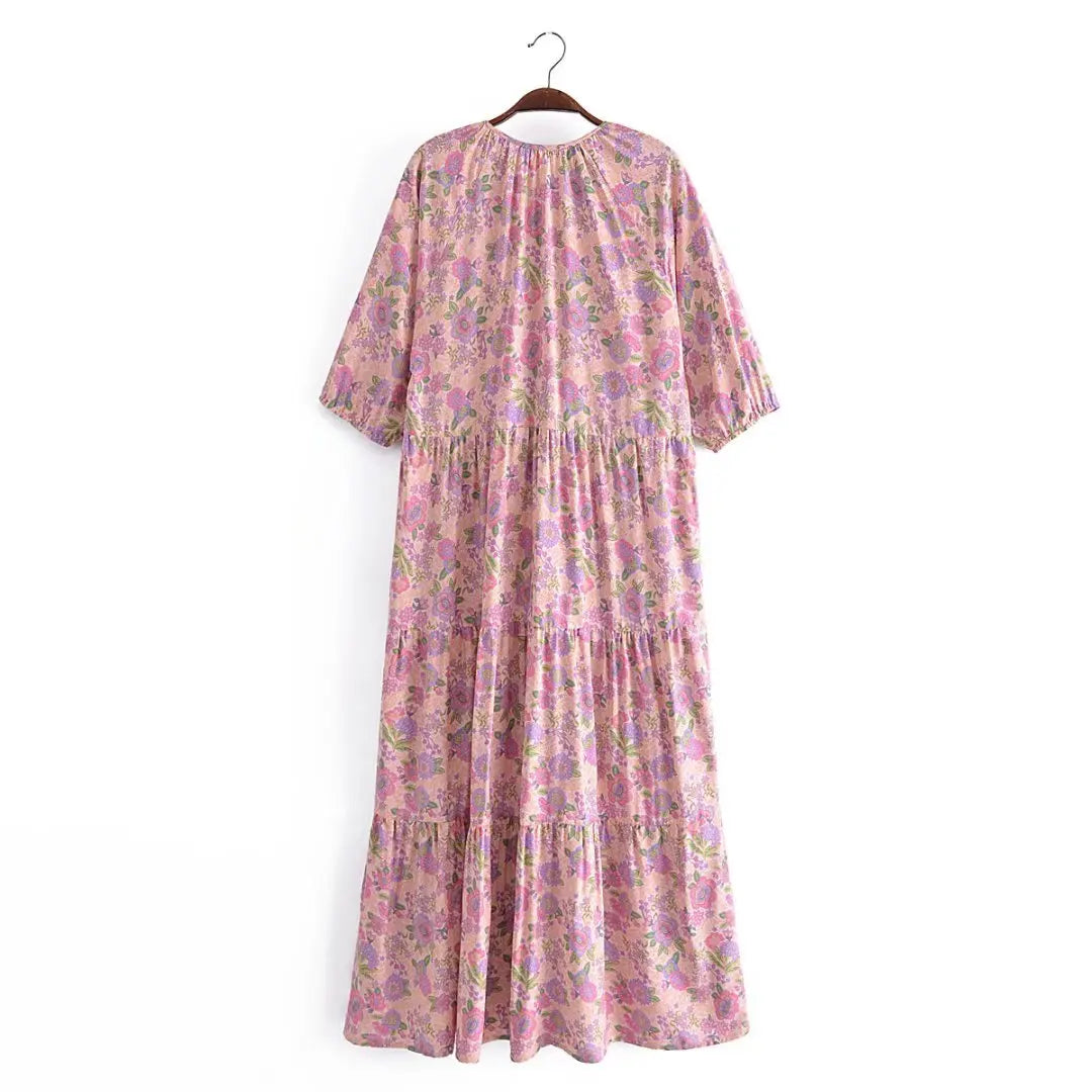 Blush Blossom Boho Floral Print Maxi Dress Pink / L