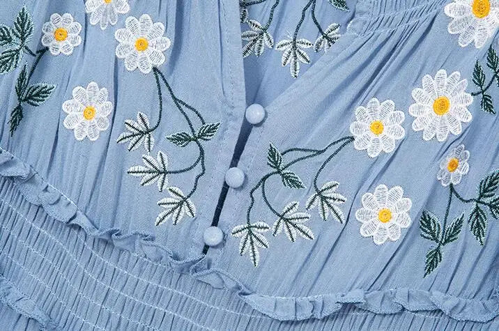 Blue Blossom Floral Embroidered Maxi Dress Queen Boheme Blue Blossom Floral Embroidered Maxi Dress Queen Boheme