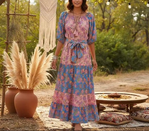 pink bohemian maxi dress Boho Style Maxi Dress - Pink