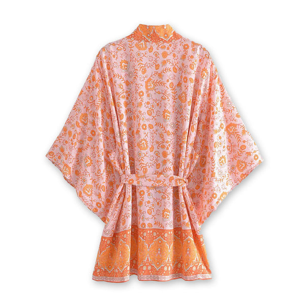 Daytona Peach Boho Floral Print Short Robe