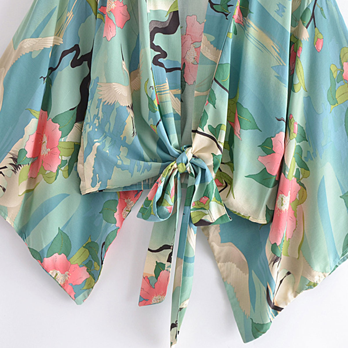 Moonlight Crane Boho Floral Print Crop Top  Queen Boheme