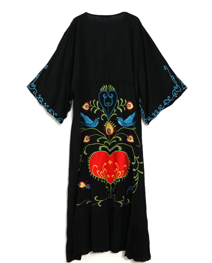 sachin and babi light blue dress Black Heart Floral Embroidered Maxi Dress Black / M
