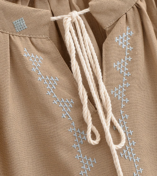 Sand Boho Embroidered Long Sleeve Blouse