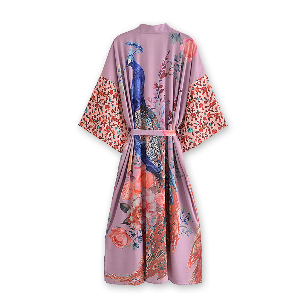 Peacock Dream Boho Floral Print Midi Robe