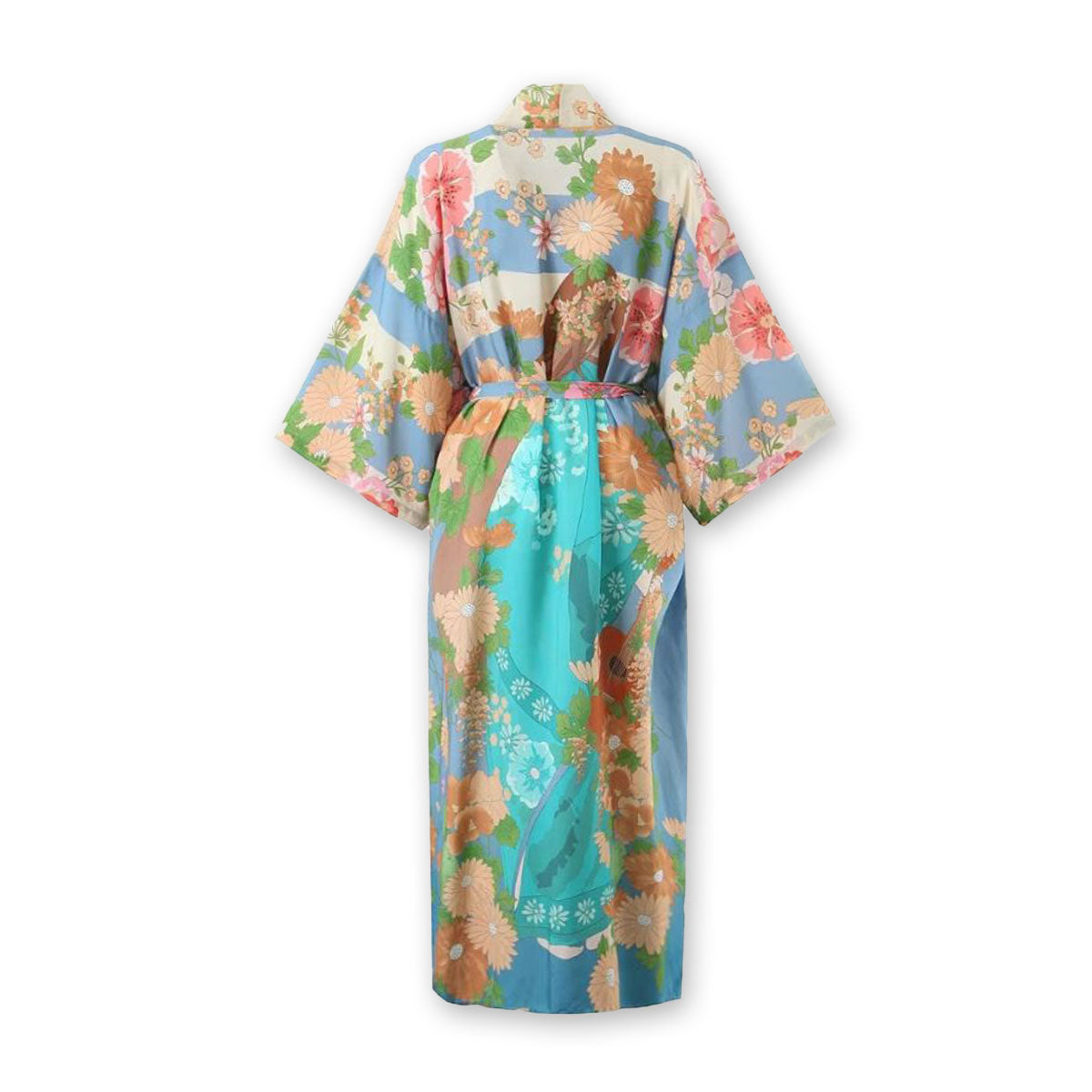 Blue Blooms Boho Floral Print Maxi Robe – Queen Boheme