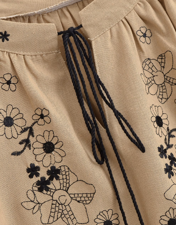 Beige Prairie Bloom Floral Embroidered Blouse