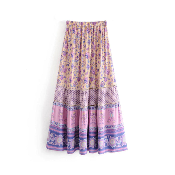 Lavender Falls Floral Print Boho Maxi Skirt