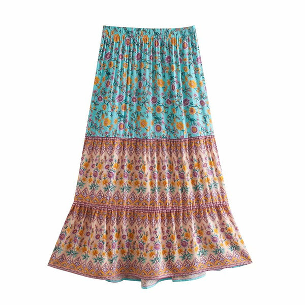 Celeste Boho Floral Print Midi Skirt