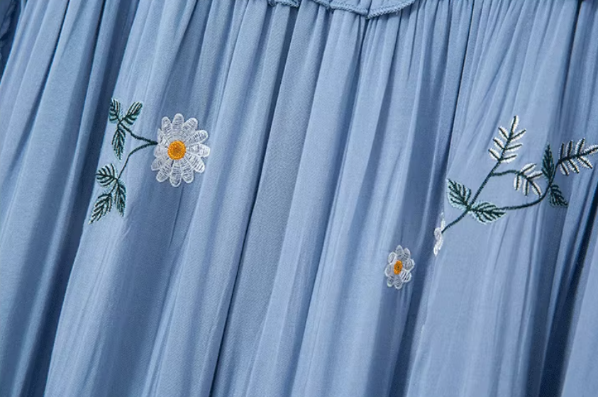 Blue Blossom Floral Embroidered Maxi Dress Queen Boheme Blue Blossom Floral Embroidered Maxi Dress Queen Boheme
