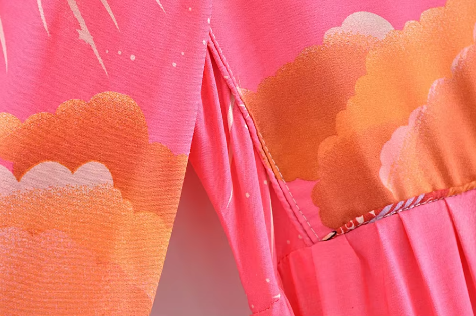 Moonstruck Pink Boho Floral Print Long Sleeve Maxi Dress Pink / M