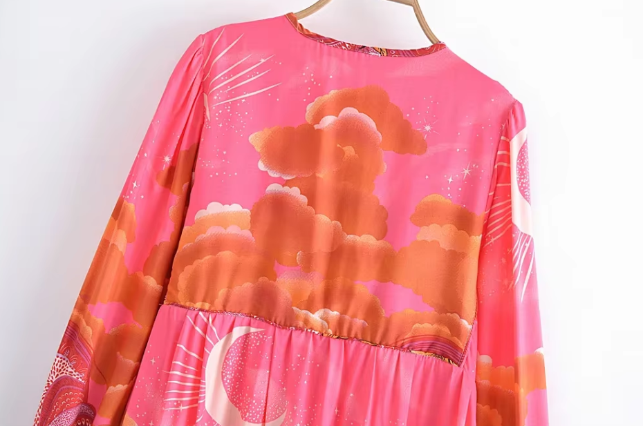 Moonstruck Pink Goddess Boho Kimono Maxi Robe