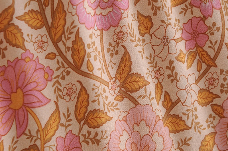 Monticello Rose Boho Floral Print Short Sleeve Blouse