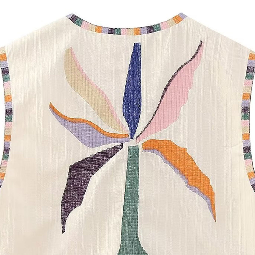 Beige Boho Floral Embroidered Vest – Queen Boheme