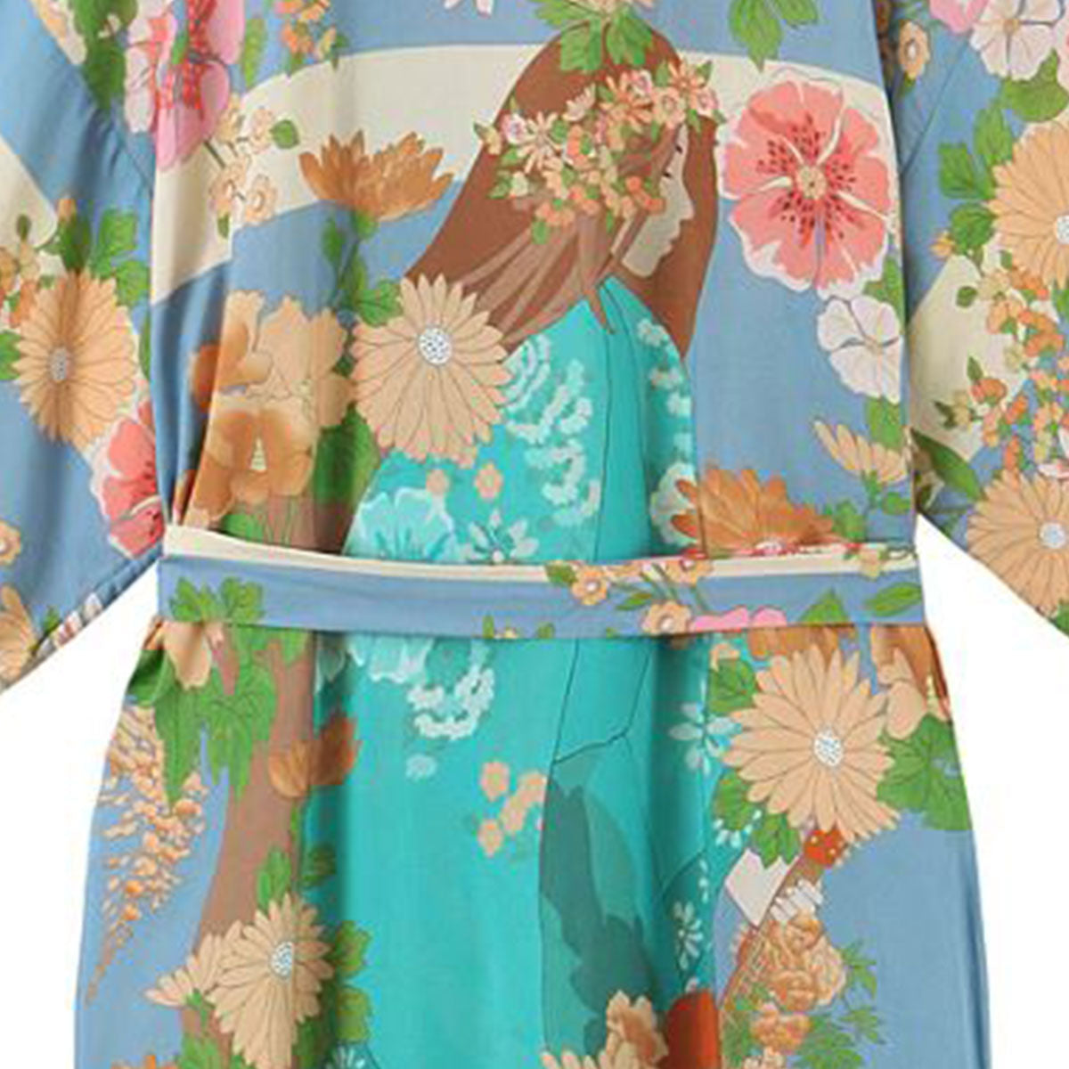 Blue Blooms Boho Floral Print Maxi Robe – Queen Boheme