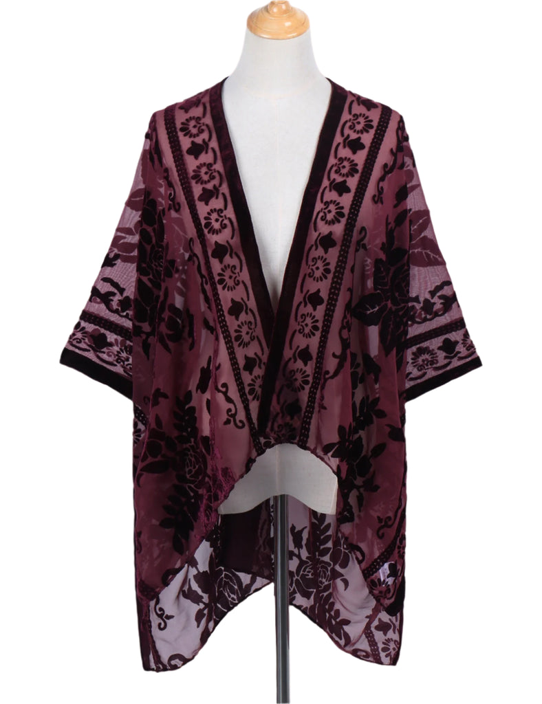 Velvet Whisper Floral Burnout Kimono