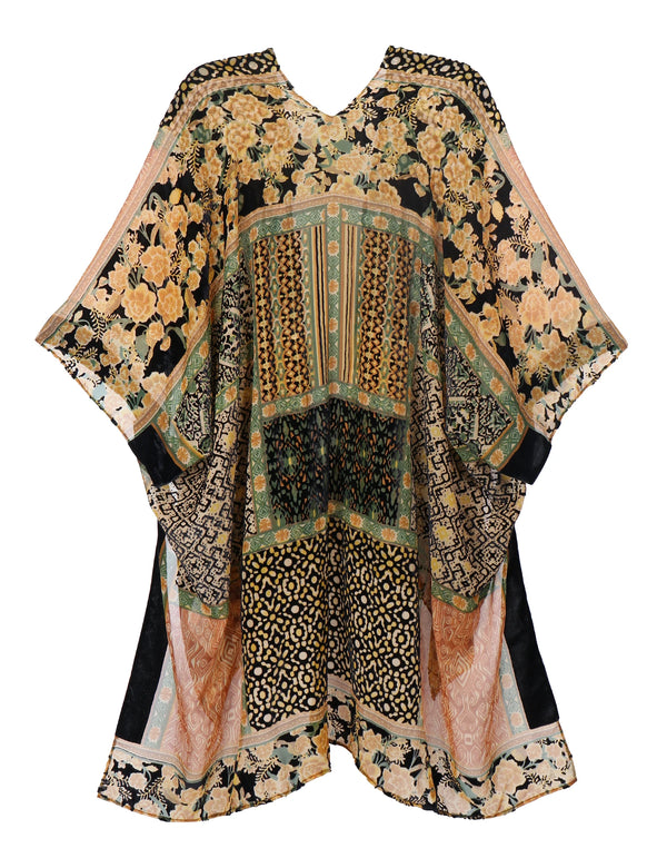 Shadowed Bloom Floral Print Velvet Burnout Kimono