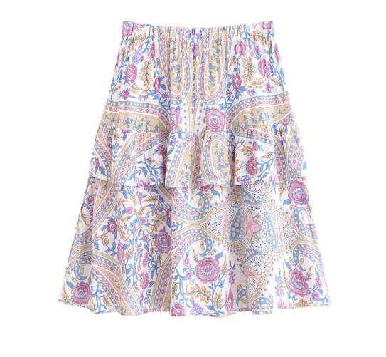 Lavender Daydream Boho Floral Print Mini Skirt