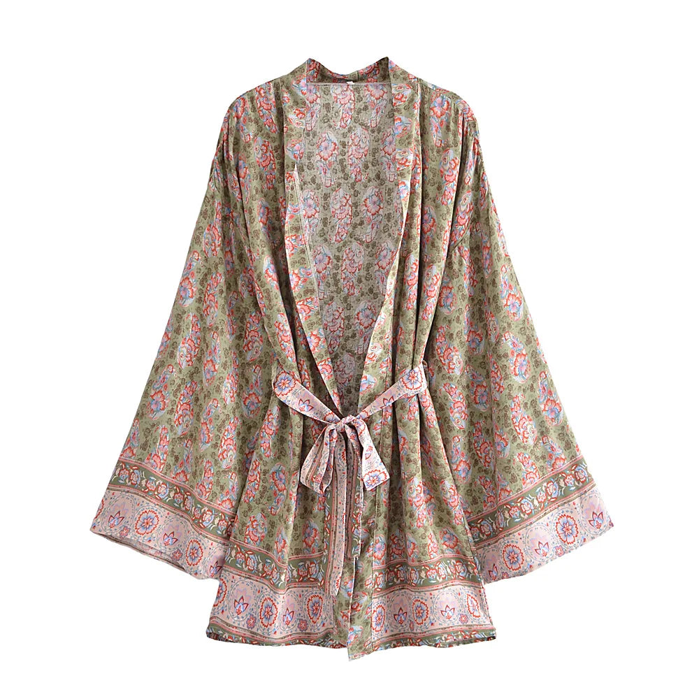 Sage Haven Boho Floral Print Short Robe