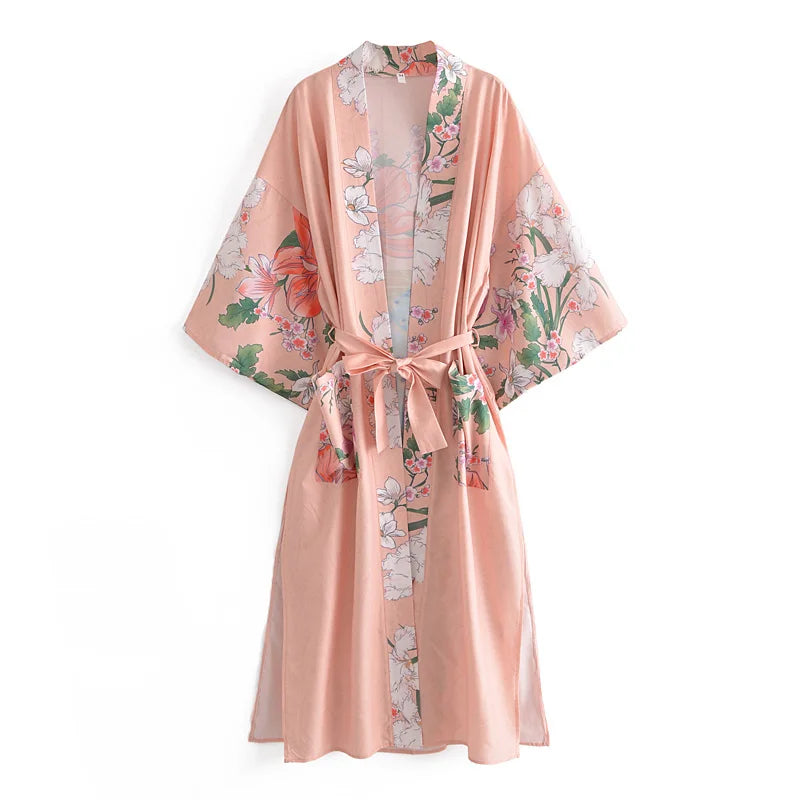 Rosé Pink Peacock Boho Maxi Robe