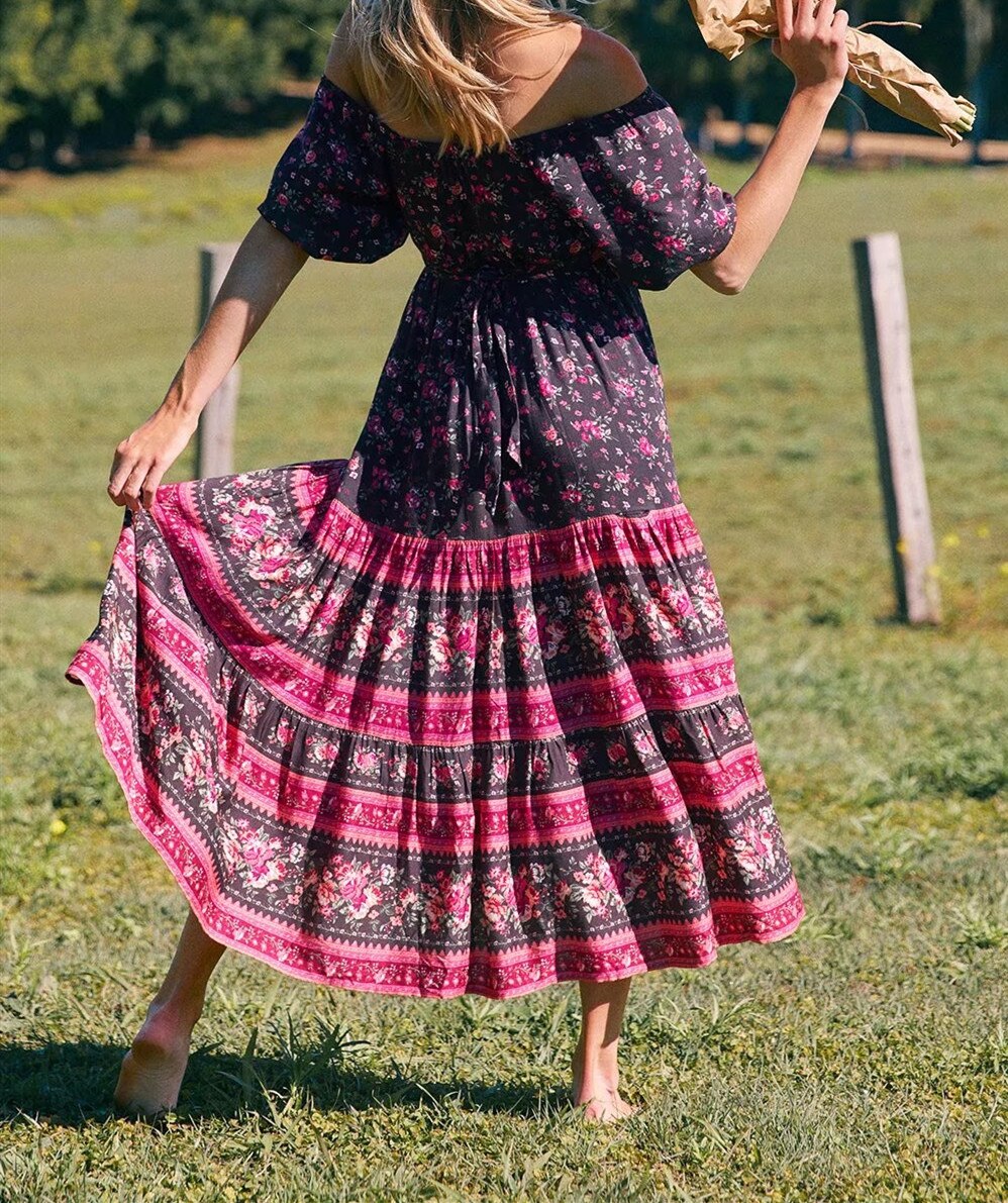 Jade Garden Boho Floral Print Mini Dress