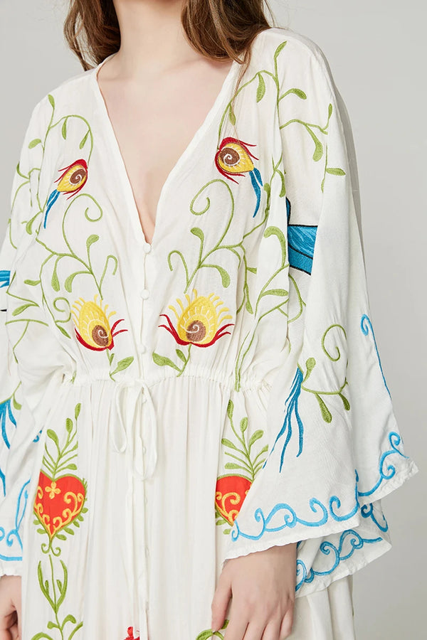 Whimsical Heart Floral Embroidered Maxi Dress