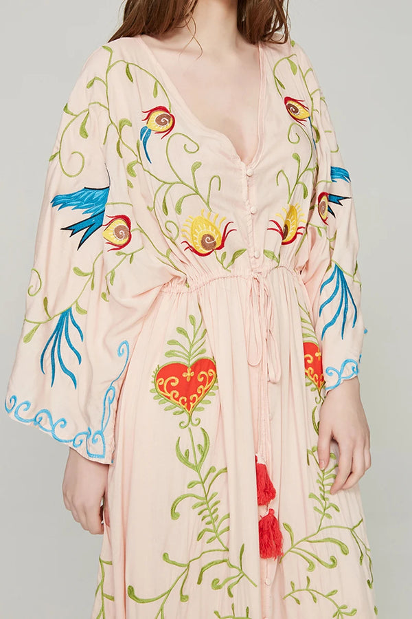 Blushing Heart Floral Embroidered Maxi Dress