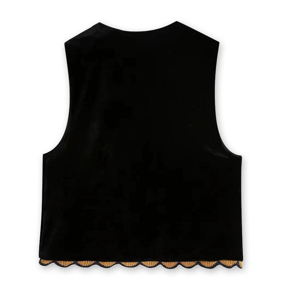 Black Boho Floral Embroidered Vest