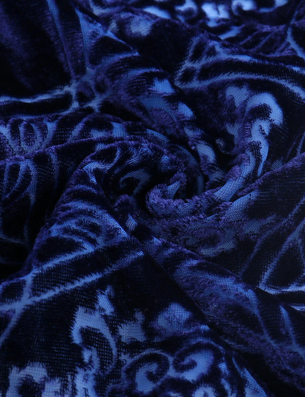 Royal Blue Floral Print Velvet Burnout Kimono