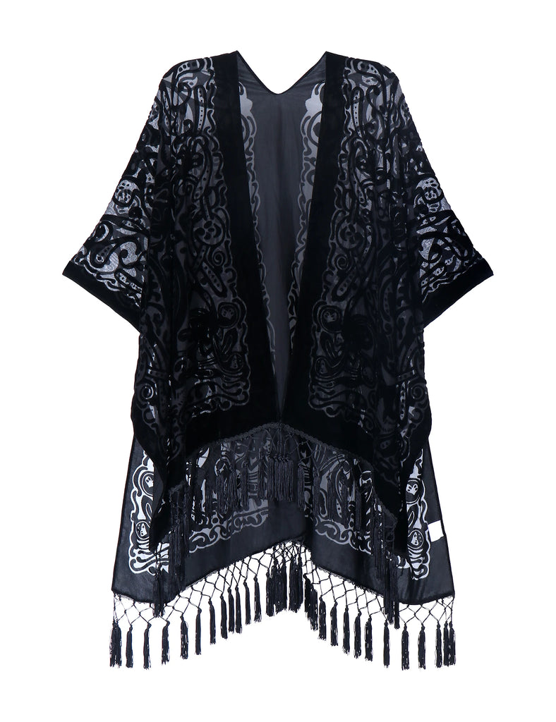 Sable Floral Print Velvet Burnout Kimono