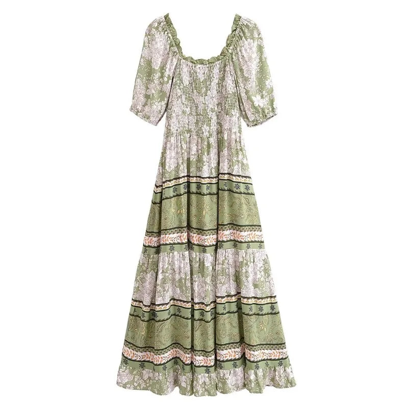 Sagewood Bloom Boho Floral Print Maxi Dress