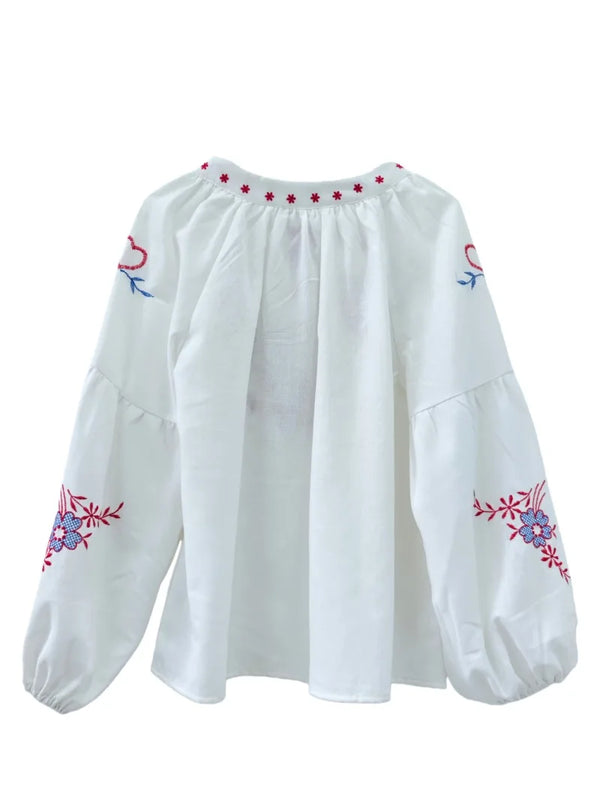 White Prairie Bloom Floral Embroidered Blouse