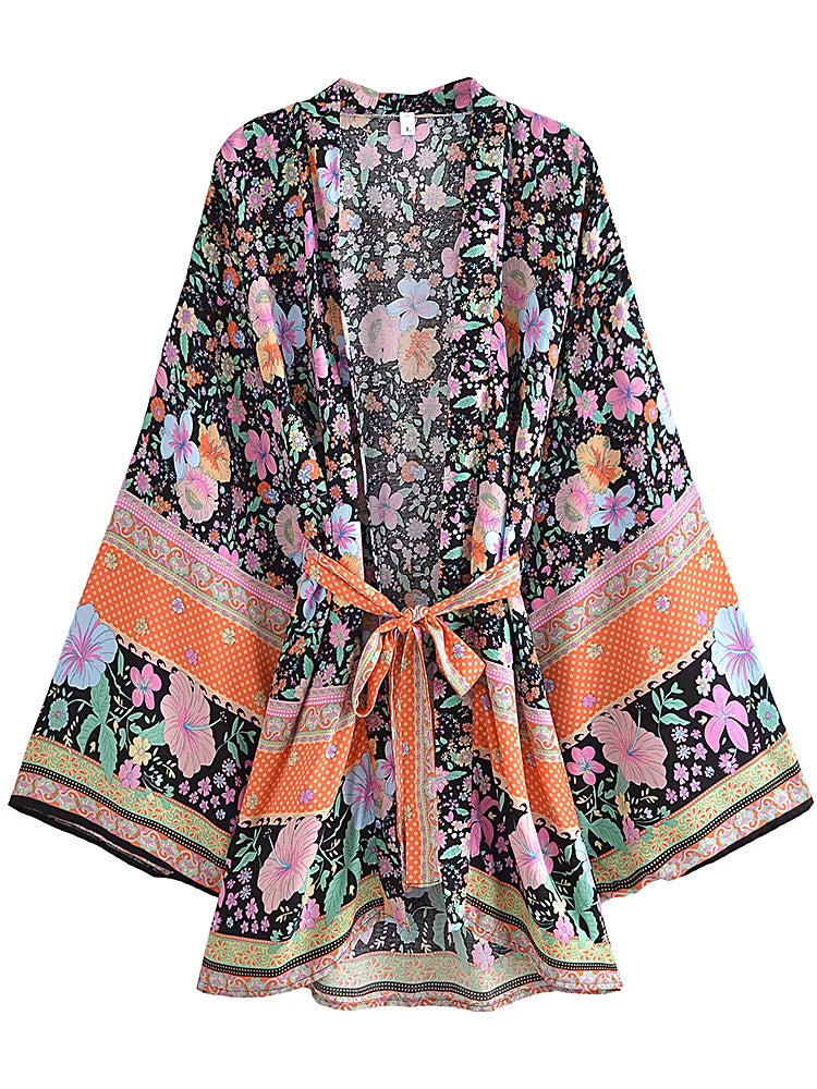 Hibiscus Dream Boho Floral Print Short Robe