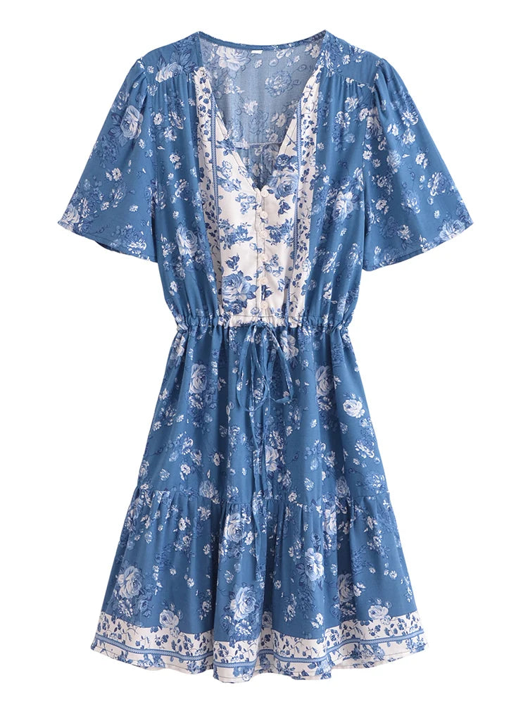 blue cottage dress Meadow Maxi Dress Cream/Dusty Blue / M main image 0