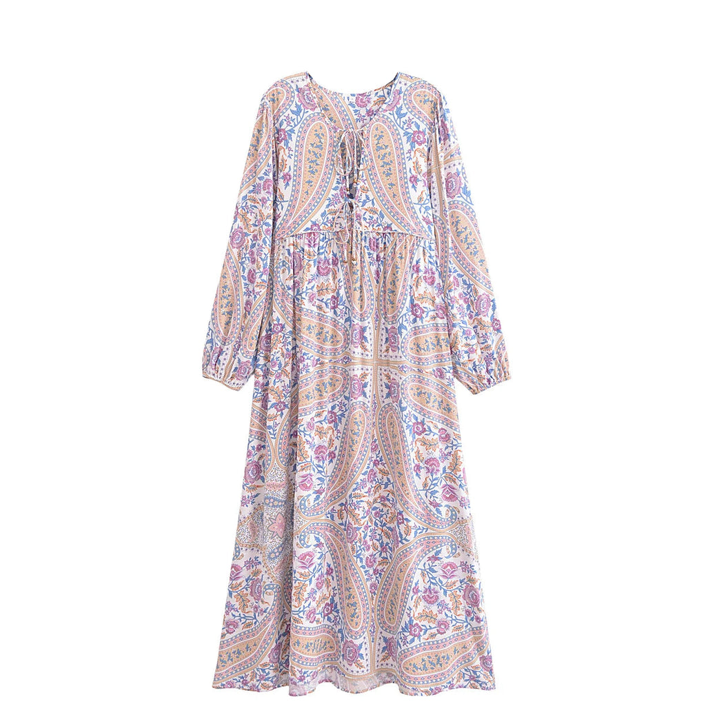 Lavender Daydream Boho Floral Print Maxi Dress Light Purple / M Lavender Daydream Boho Floral Print Maxi Dress Light Purple / M