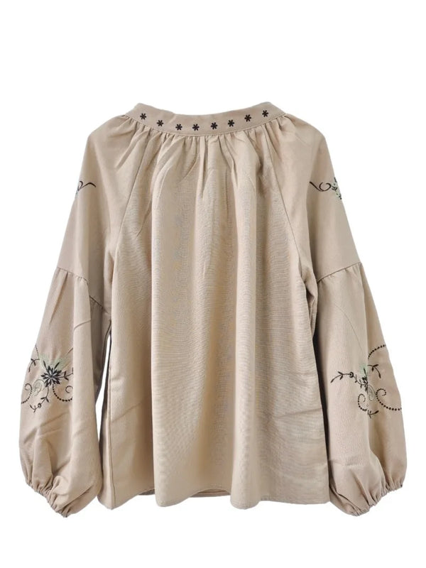 Beige Haven Floral Embroidered Long Sleeve Blouse