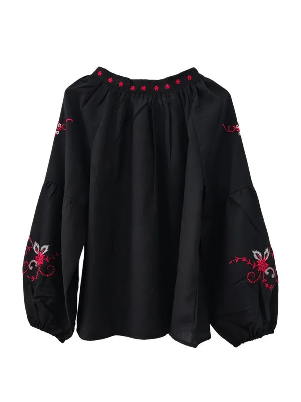 Black Haven Floral Embroidered Long Sleeve Blouse