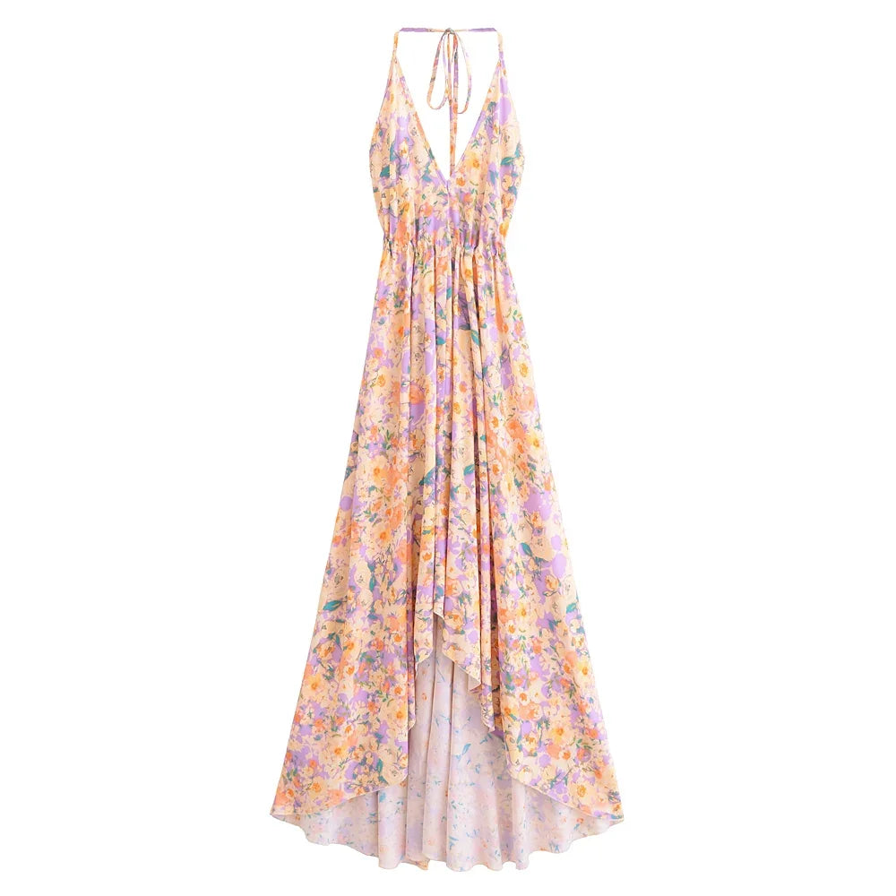 Soft Petals Boho Floral Print Maxi Dress Multicolor / M