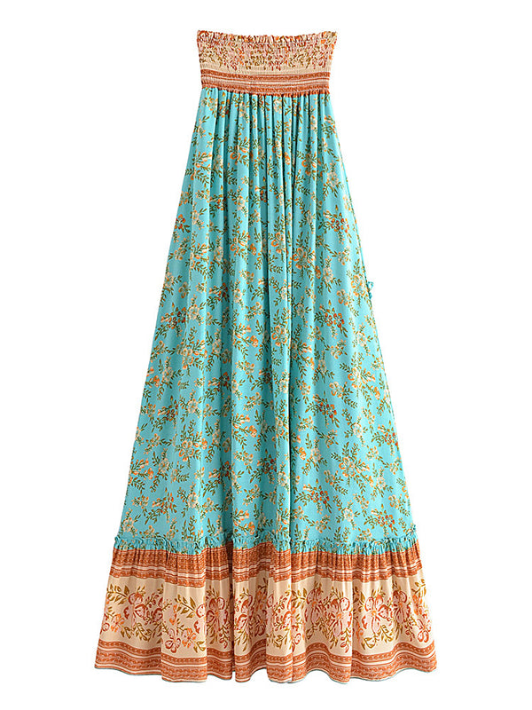 Seaside Blossom Boho Floral Print Maxi Skirt