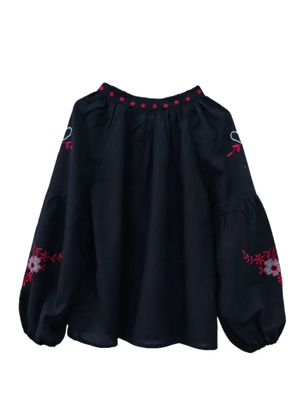 Black Prairie Bloom Floral Embroidered Blouse