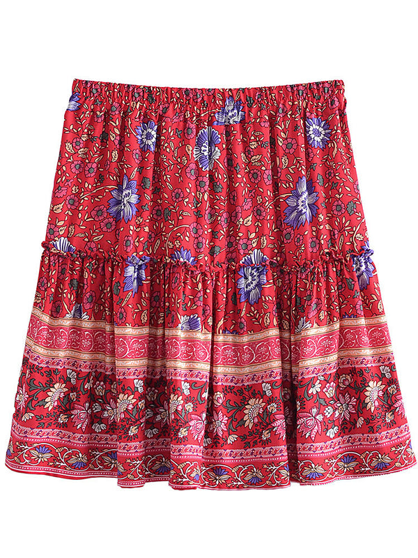 Scarlet Dream Boho Floral Print Mini Skirt