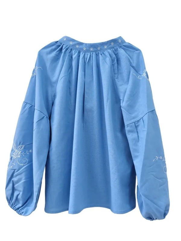 Sky Blue Haven Floral Embroidered Long Sleeve Blouse