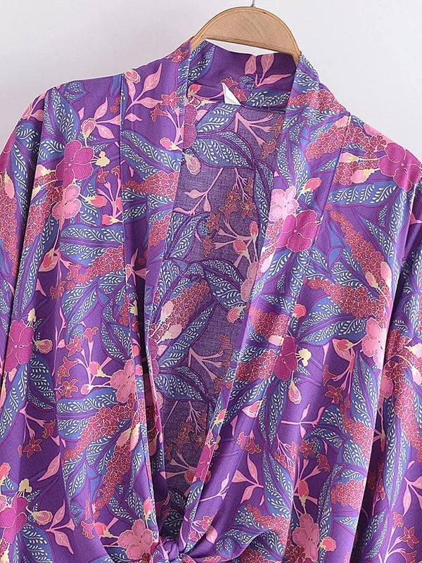Violet Wisteria Boho Floral Print Crop Top