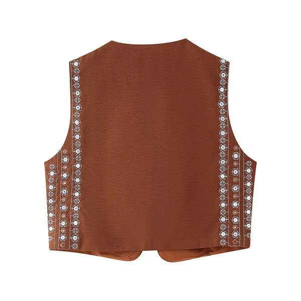 Rustic Spice Boho Sequin Embroidered Vest