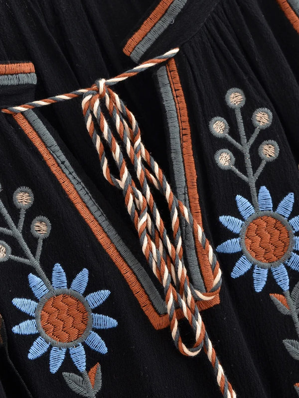 Dusky Bloom Floral Embroidered Long Sleeve Blouse